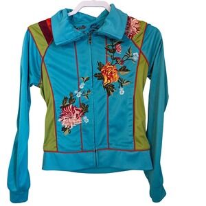Johnny Was Vintage 90s Embroidered Turquoise Santa Clara Track Jacket Size S